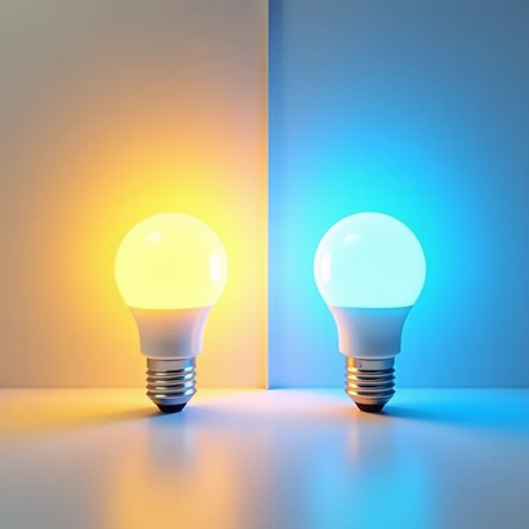 Comparativo entre lâmpada de luz quente e luz fria