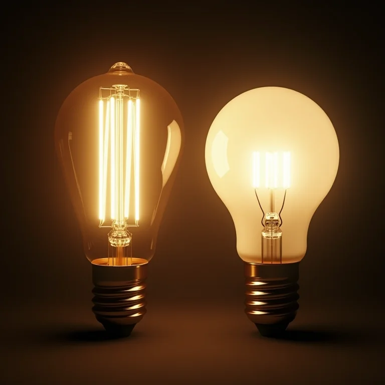 Comparativo entre lâmpadas fluorescentes antigas e lâmpadas LED modernas.