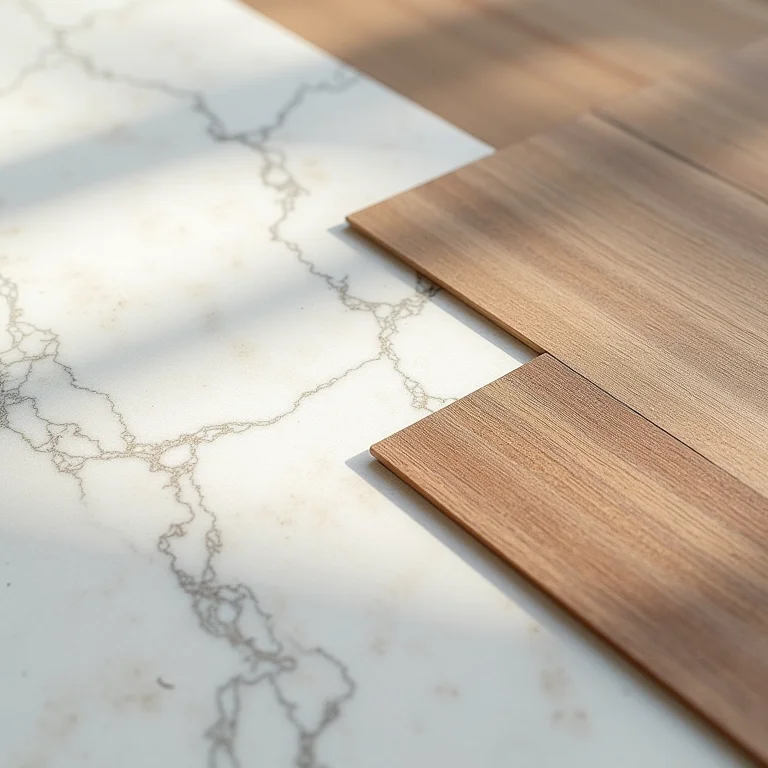 Comparativo entre quartzo, madeira e laminado para bancadas de cozinha.