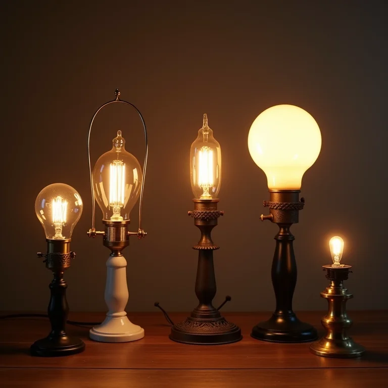 Comparativo visual da evolução dos padrões de iluminação, do gás ao LED.