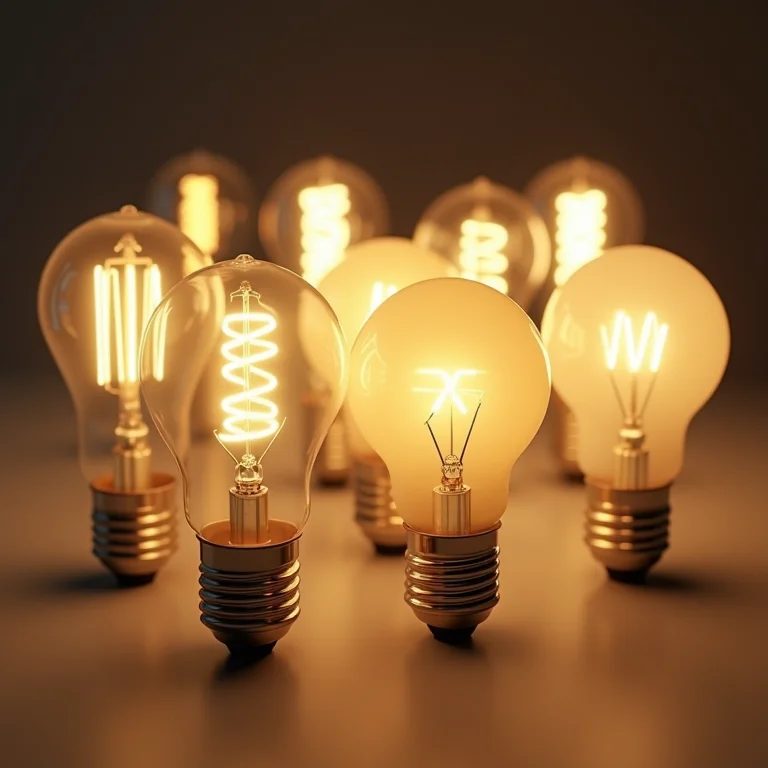 Comparativo visual entre diferentes tipos de lâmpadas e suas intensidades de luz.