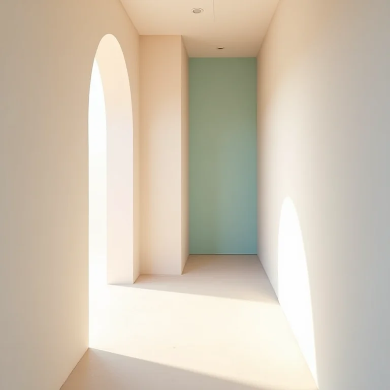 Corredor pequeno pintado em cores pastel calmantes.