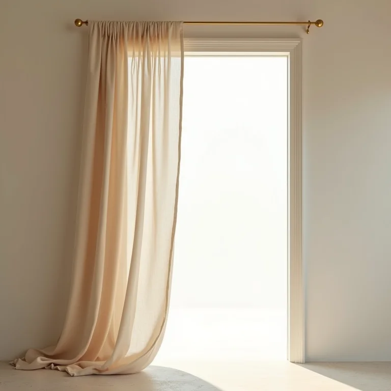 Cortina de linho elegante emoldurando uma porta.