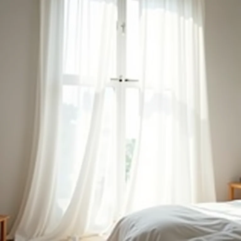 Cortinas de linho branco em quarto iluminado