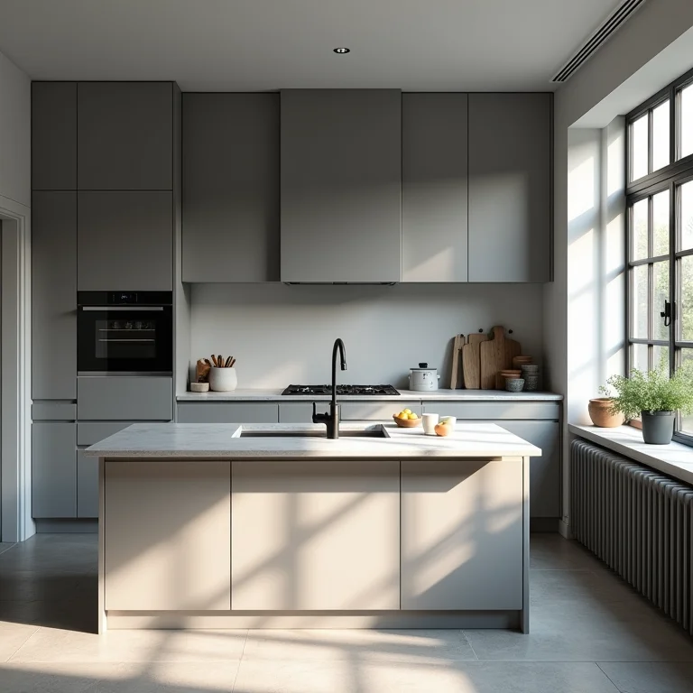 Cozinha cinza monótona e sem vida