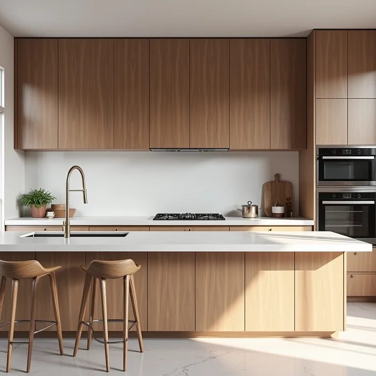 Cozinha com bancada de Silestone branco e design minimalista