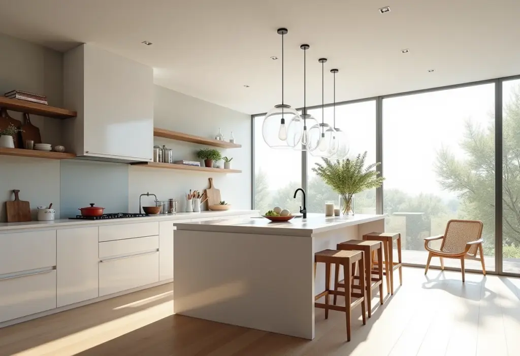 Cozinha conceito aberto: 7 erros que você PRECISA evitar Cozinha conceito aberto com iluminação natural e design minimalista