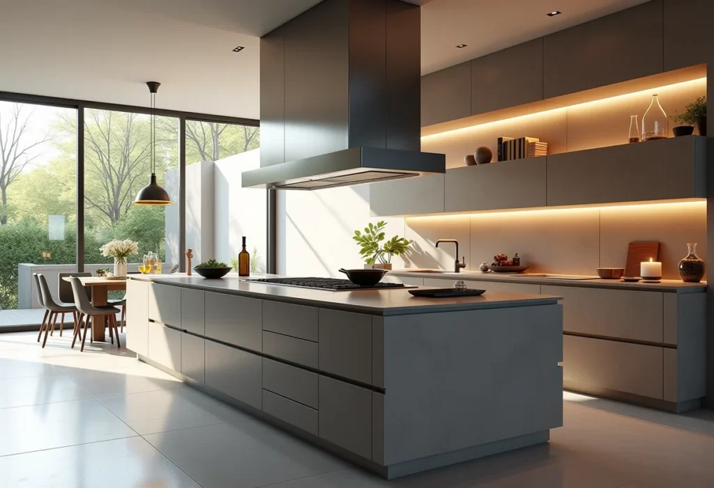 Cozinha Gourmet com Churrasqueira: O Guia Definitivo para 2024 Cozinha gourmet moderna com churrasqueira integrada e design clean.