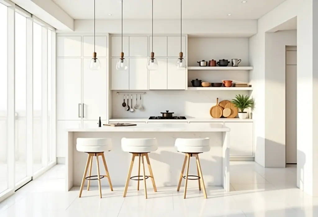 Projeto Cozinha Gourmet: 7 erros que você não pode cometer Cozinha gourmet moderna com ilha central e detalhes em mármore.