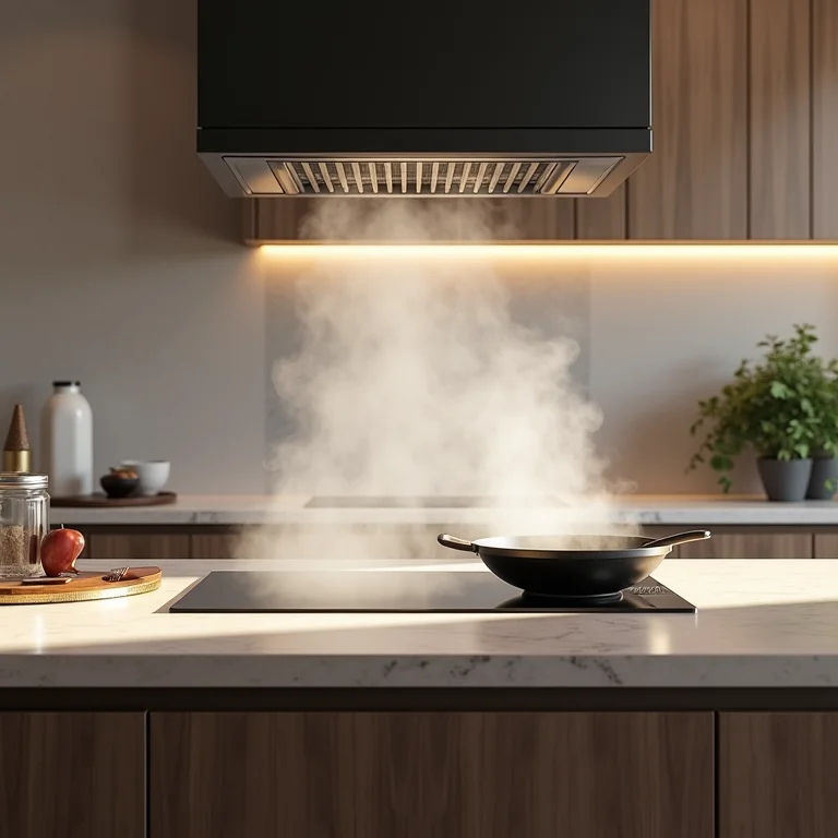 Cozinha integrada sem exaustão adequada.