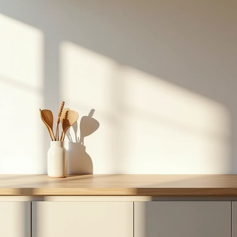 Cozinha minimalista com balcão de madeira