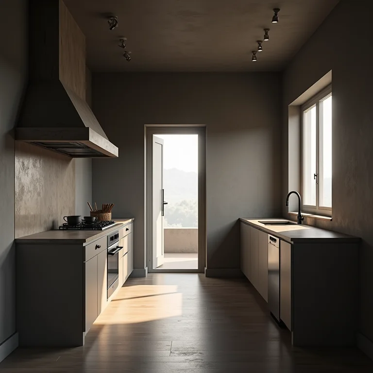 Cozinha minimalista com iluminação inadequada