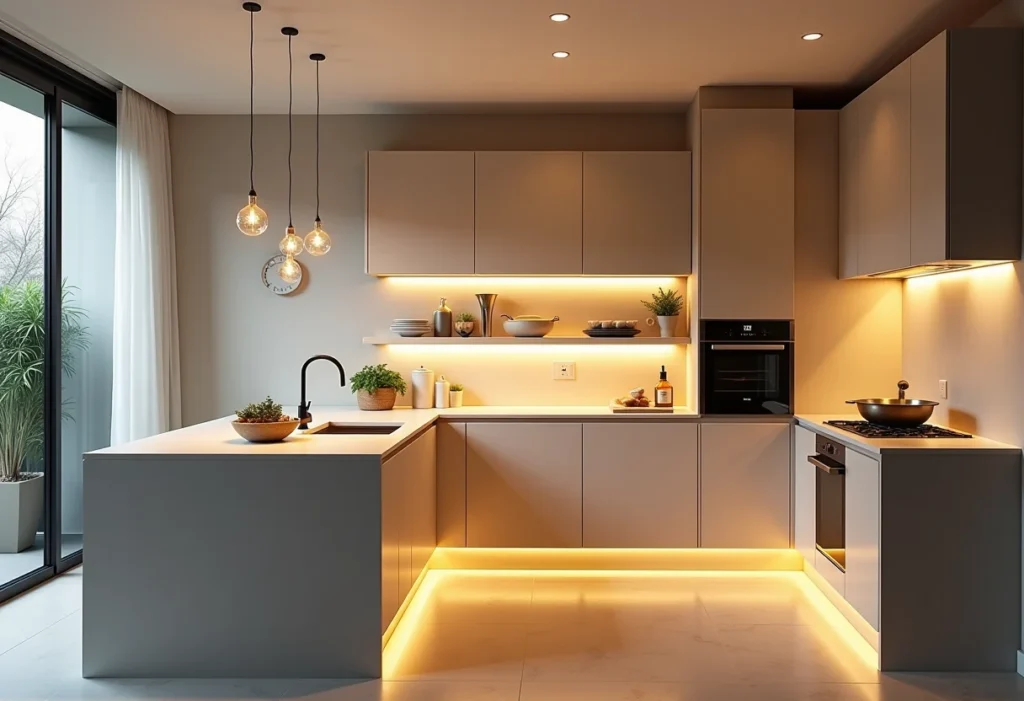Cozinha com iluminação embutida: 7 erros que você não pode cometer Cozinha moderna com iluminação embutida suave