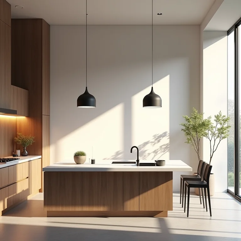 Cozinha moderna com pendentes valorizando o ambiente