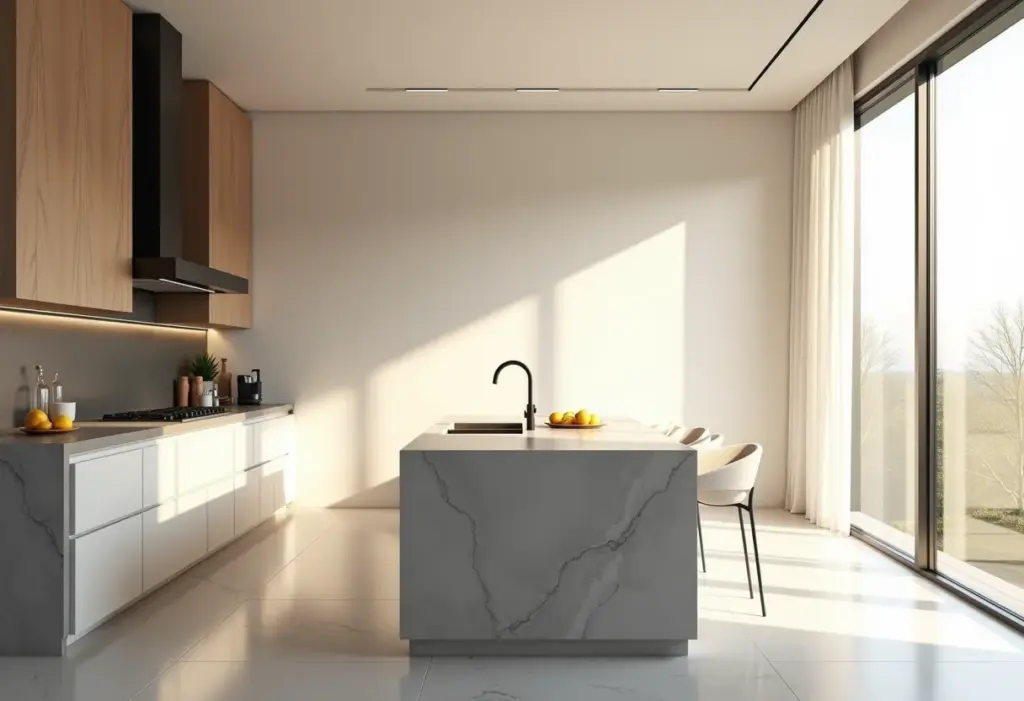 Cozinha moderna com península e iluminação natural