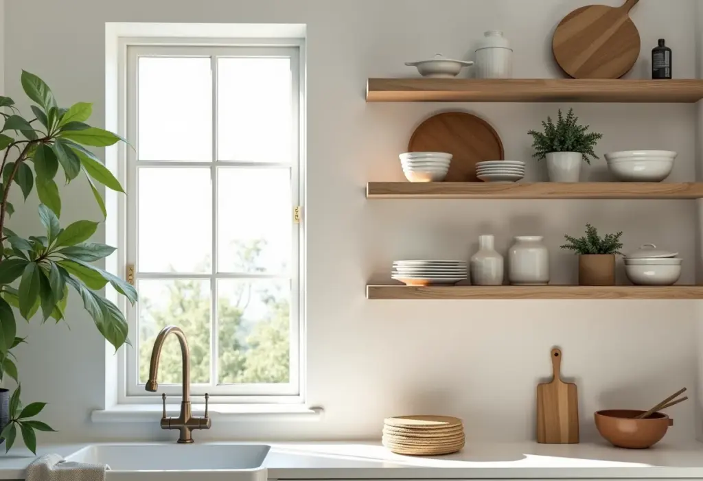 Cozinha com prateleiras de madeira: o truque de décor dos experts Cozinha moderna com prateleiras de madeira