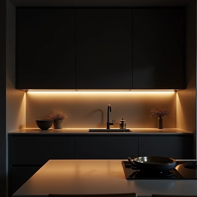 Cozinha pequena com iluminação central única