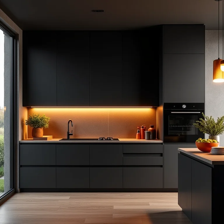 Cozinha preta com toques de cor
