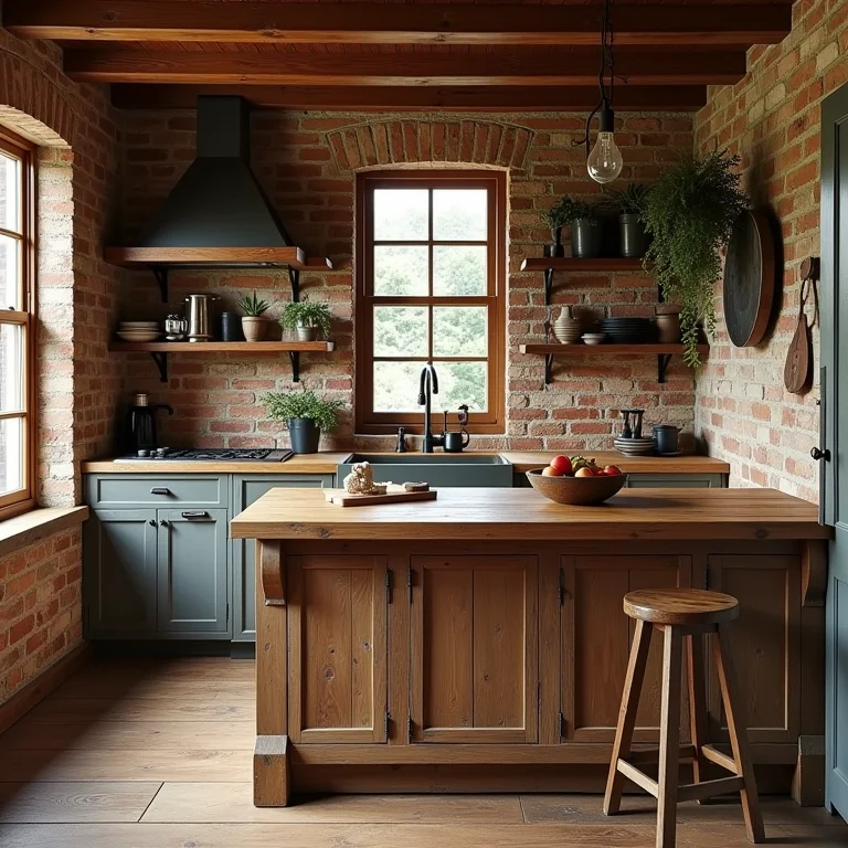 Cozinha rústica com balcão de madeira