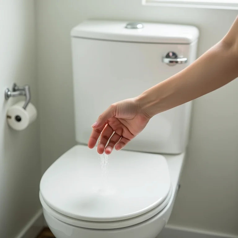 Dando a descarga no vaso sanitário