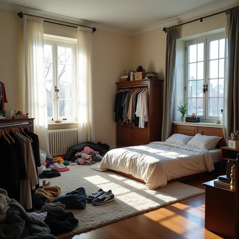 Desorganização em quarto pequeno: perda de espaço útil.