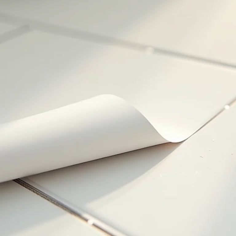 Detalhe da parte traseira de uma placa de piso vinílico autoadesivo