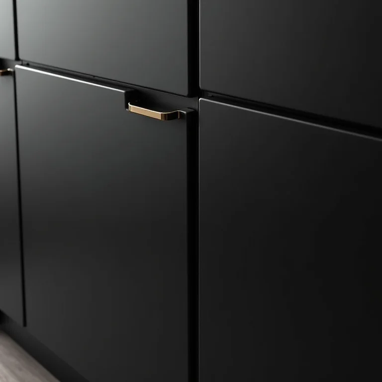 Detalhe de armário preto em cozinha