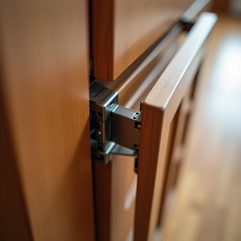 Detalhe de dobradiça com amortecedor.