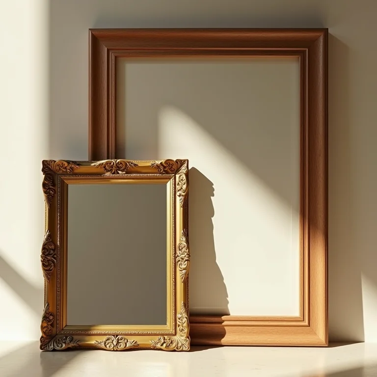 Detalhe de molduras de espelho: minimalista e elaborada