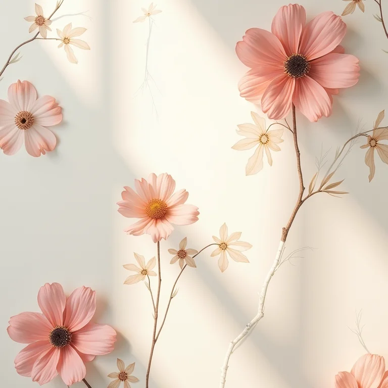 Detalhe de papel de parede floral com textura.