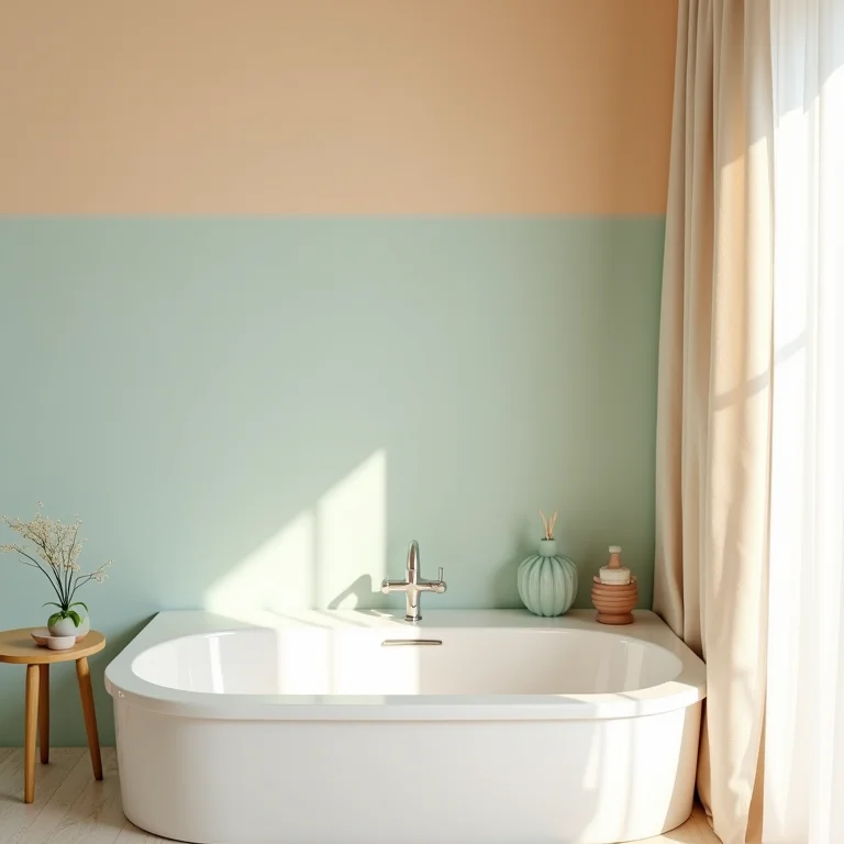 Detalhe de parede pintada em banheiro com pintura setorizada