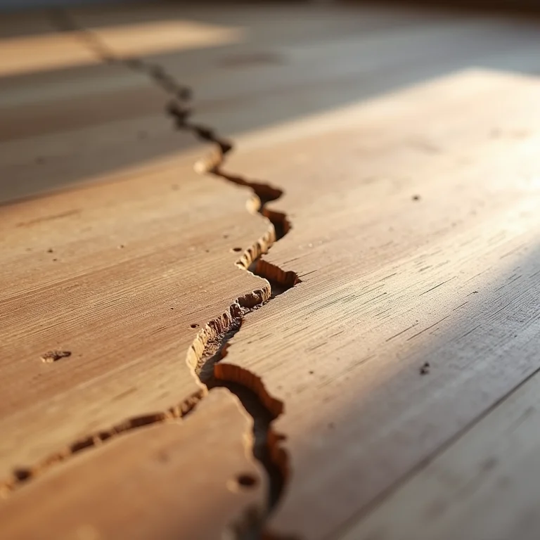 Detalhe de um piso fulget com uma pequena rachadura, ilustrando as desvantagens e a possibilidade de danos.