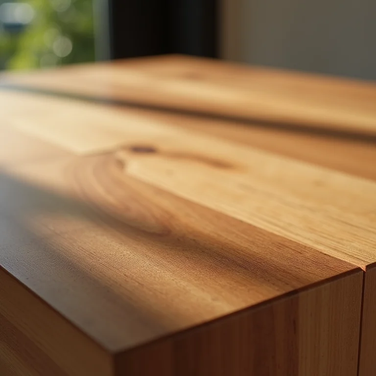 Detalhe de uma bancada de madeira bem cuidada.