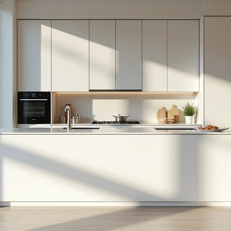 Detalhe de uma ilha de cozinha contemporânea com design minimalista