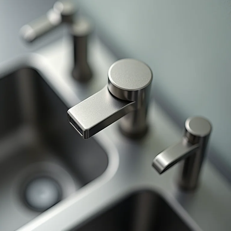 Detalhe do material e acabamento de torneira gourmet