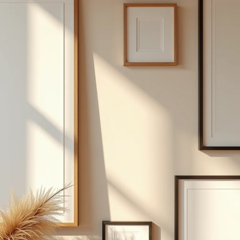 Detalhes de cores e molduras em uma parede de galeria