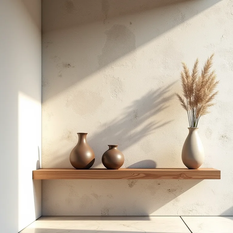 Detalhes de elementos naturais em design rústico moderno: pedra, madeira e cerâmica