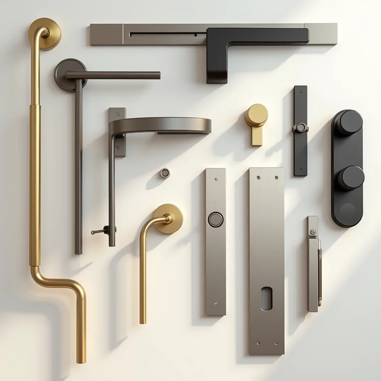 Detalhes de ferragens e acessórios para portas de correr