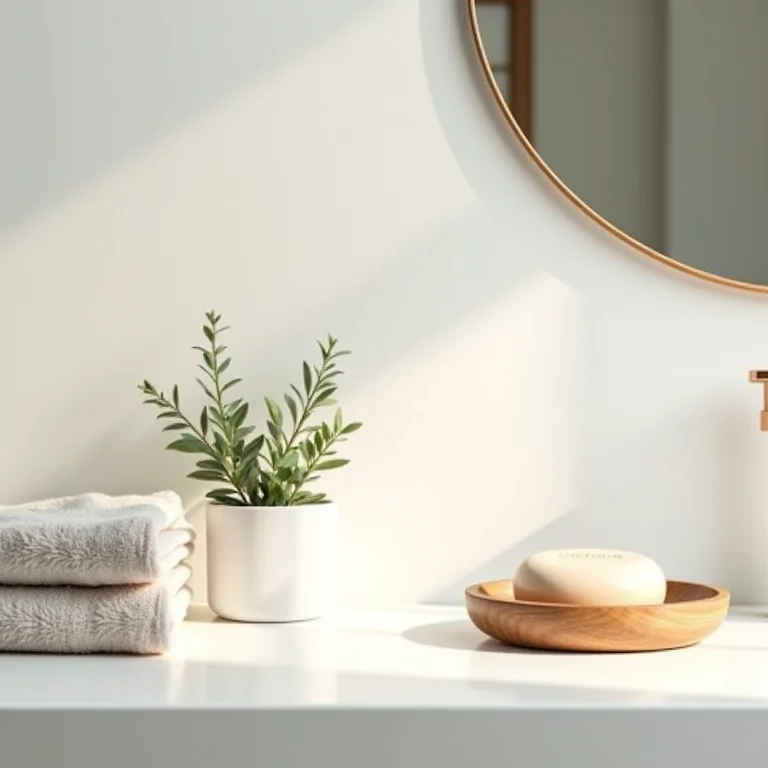 Detalhes de um kit de madeira em um banheiro moderno