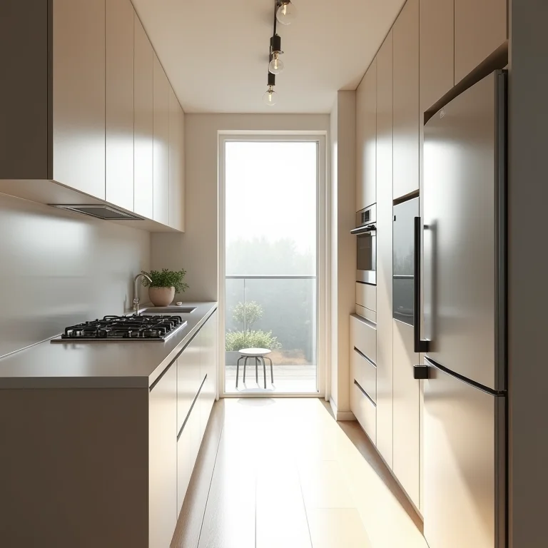 Disposição estratégica do triângulo de trabalho em uma cozinha corredor