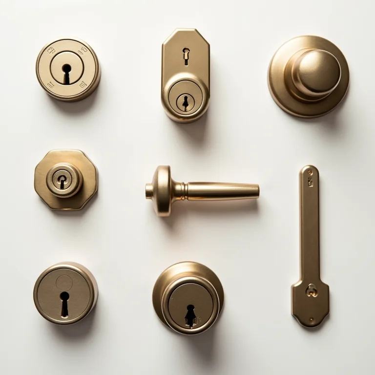 Diversos tipos de fechaduras em uma composição minimalista