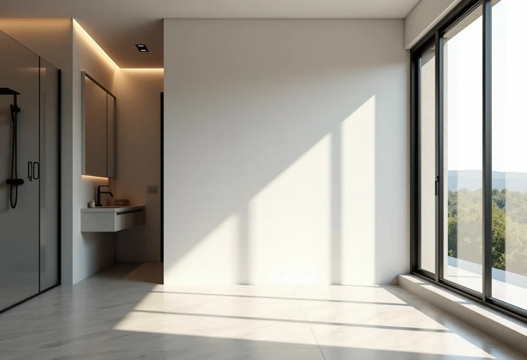 Elegante box preto em banheiro moderno com luz natural