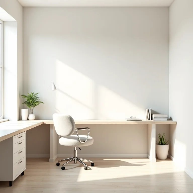 Escritório minimalista com iluminação neutra