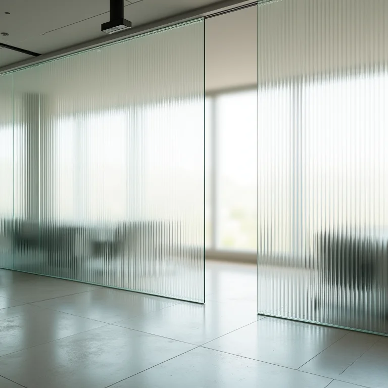 Escritório moderno com painéis decorativos de vidro canelado