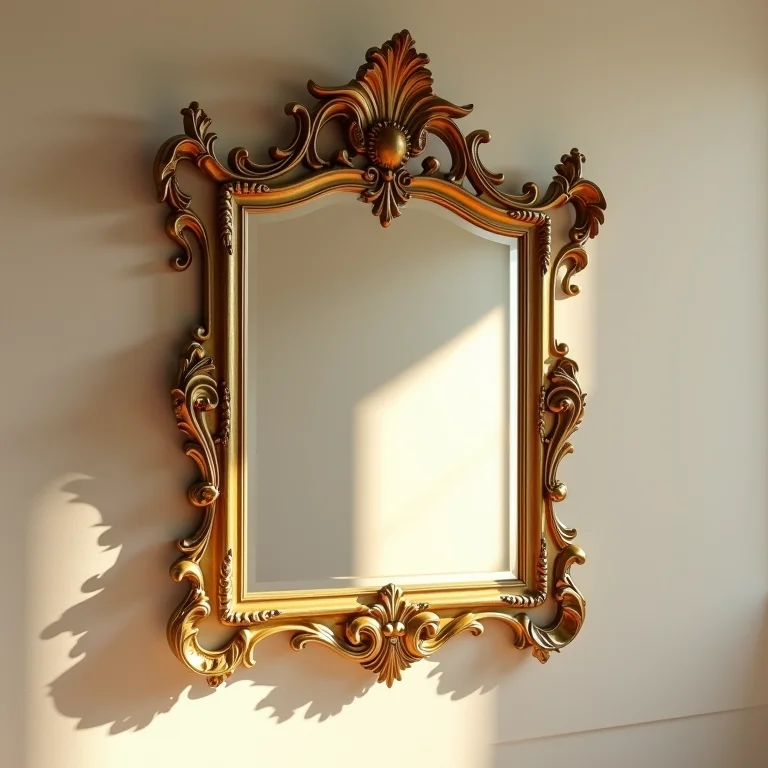 Espelho antigo dourado com moldura ornamentada