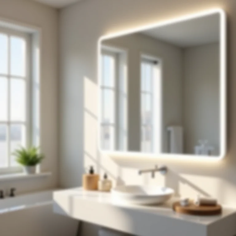 Espelho com iluminação LED integrada em banheiro escandinavo