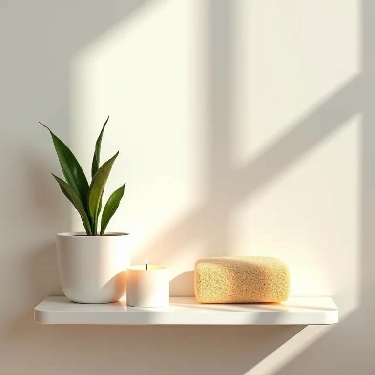 Estante de banheiro minimalista com planta