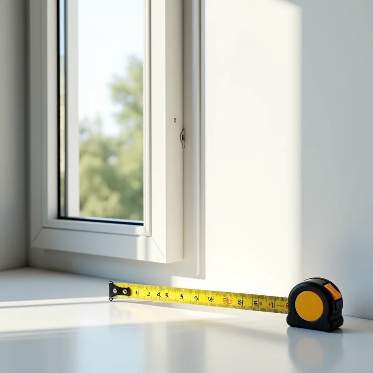 Fita métrica ao lado de uma janela com cortina blecaute.