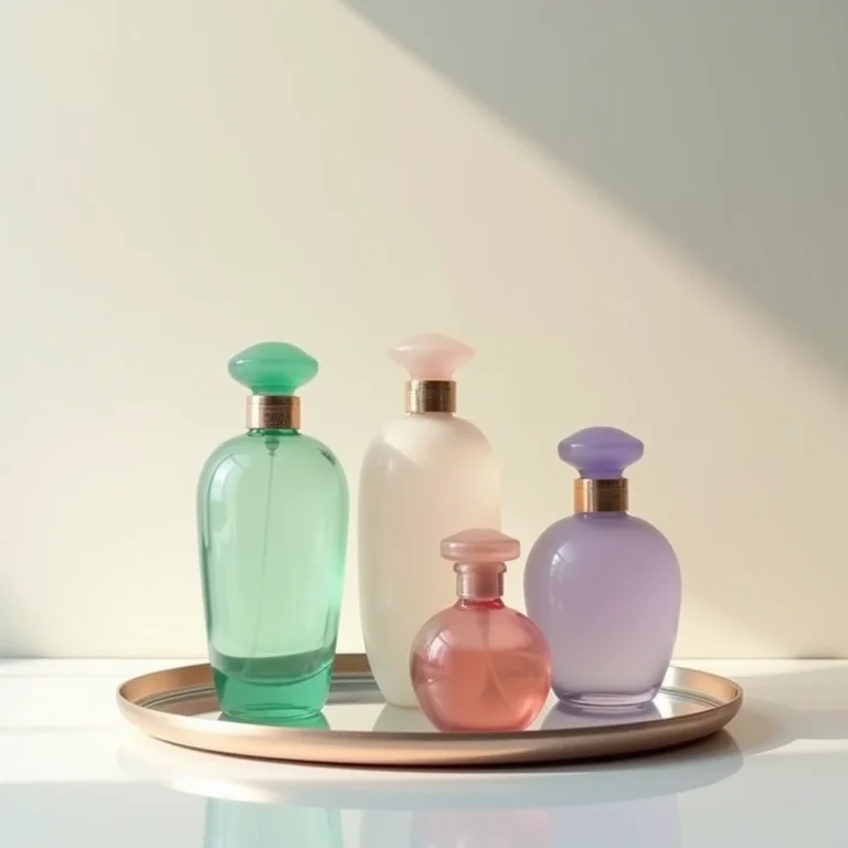 Frascos de perfume Art Déco em tons pastel