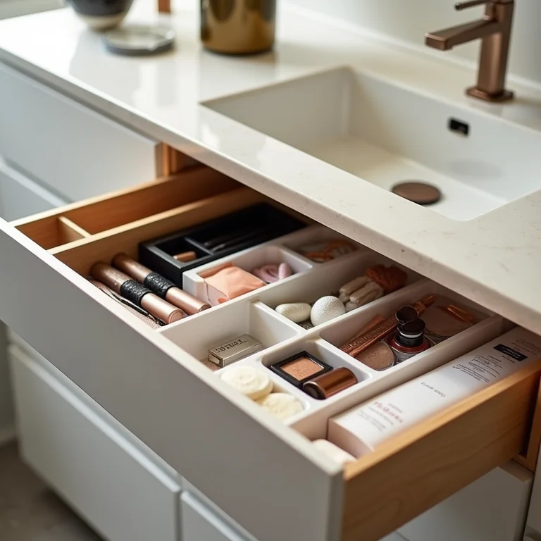 Gavetas com divisórias para organizar maquiagem e acessórios